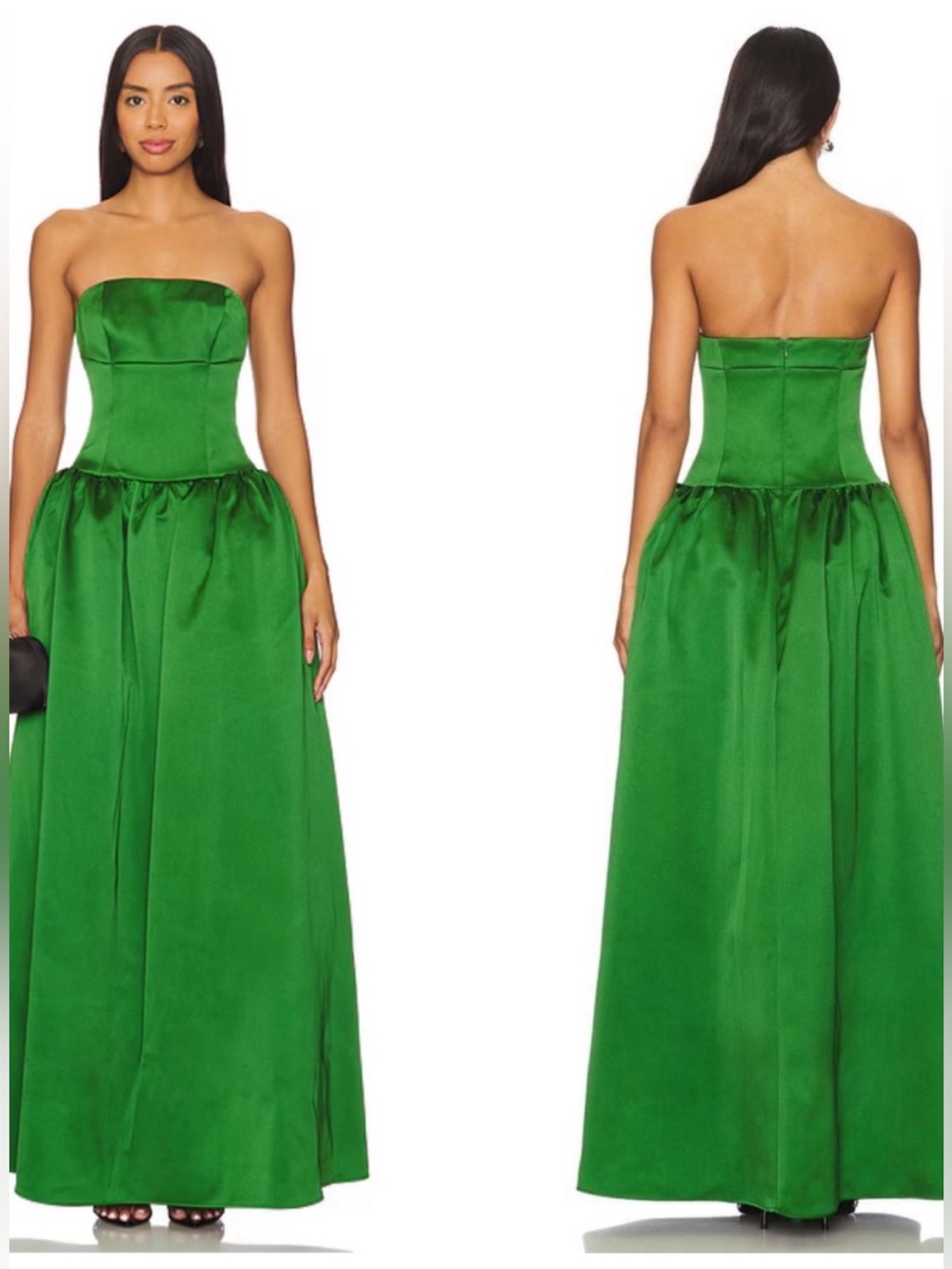 Self-Portrait x Revolve Green Satin Bandeau Strapless Maxi Dress 6 NWT $870